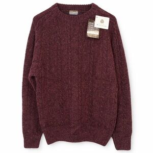 Vintage Members Only Burgundy 100% Shetland Wool Cable Knit Sweater, Size L  NWT